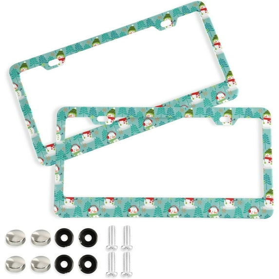 2pcs Cute Snowman License Plate Frame for Car Accessories Rustproof License Plate Cover with Screws for US Vehicles 12x6 Inch（724） Home Decor