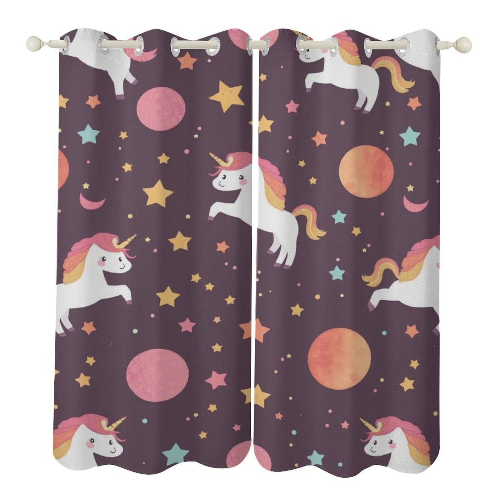 2pcs Cute Unicorn Galaxy Pattern Curtains For Living Room Grommet Top