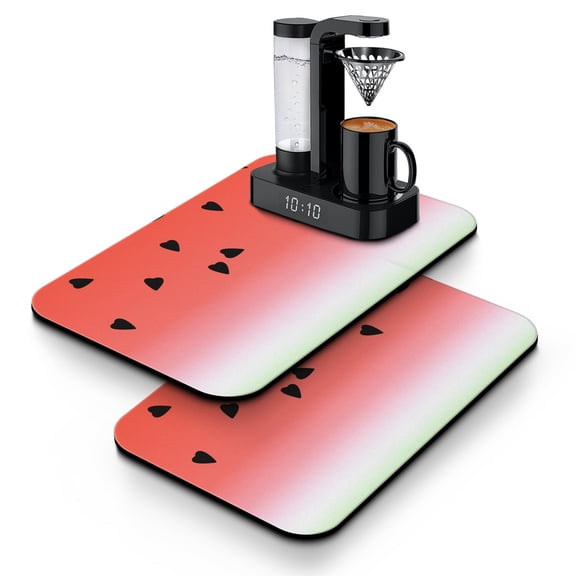 2pcs Cute Watermelon Non-Slip Kitchen Mat - 4-Layer Absorbent Countertop Protector for Coffee Machine, Summer Fruit Lovers Essential