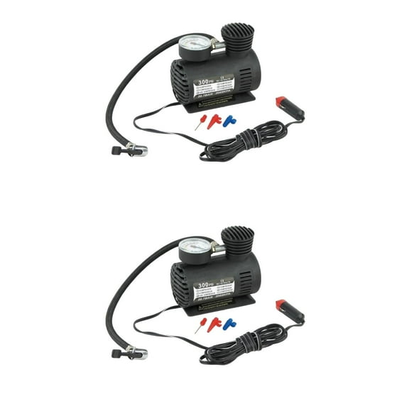 2pcs DC 12V 100W Air Compressor Pump Portable Electric Tire Inflator with Pressure Gauge (Black)