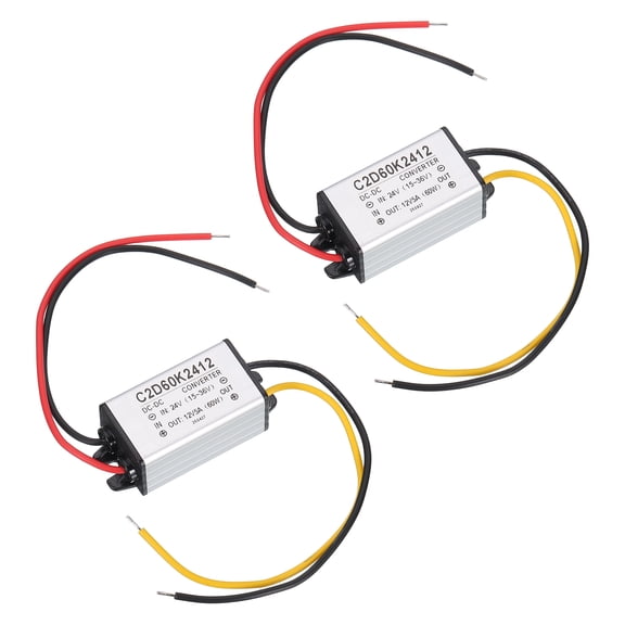 2pcs DC 24V to DC 12V Power Converter 5A 60W Step Down Converter Voltage Reducer Waterproof Transformer Power Supply Module Power Adapter for Car Truck Solar System