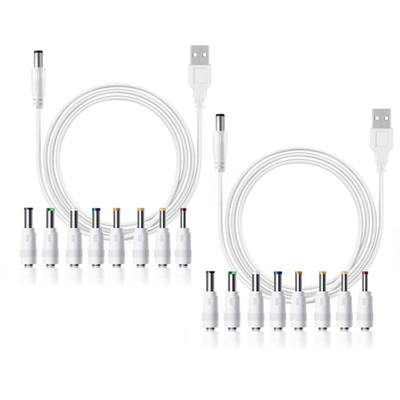 2pcs DC 5V 9V 12V Power Cord USB to DC Power Cable Charging Cord with 8 Adapters