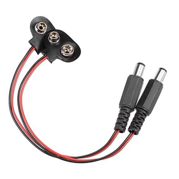 2pcs DC 9V Battery Clip T type Soft Buckle w DC Connector Wire 15cm Long