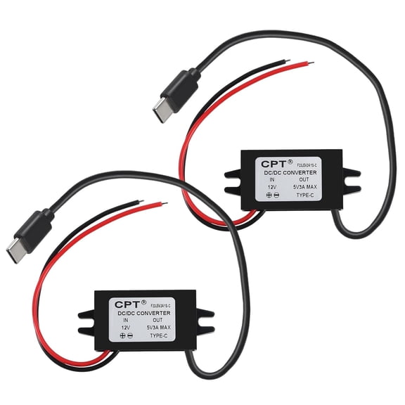 2pcs DC Converter 12V to 5V 3A 15W DC Buck Converter ModuleType-C USB Power Adapter Compatible with Raspberry Pi 4, Cellphone, Car (USB Type-C Connector)