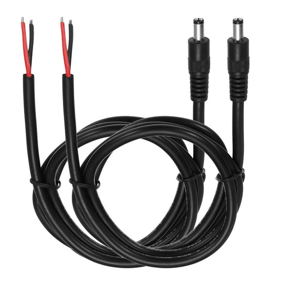 2pcs DC Power Pigtails Cable, 5.5mm x 2.5mm Male Barrel Plug Connector to Bare Wire Open End 1m for CCTV Camera, DVR, LED Strip