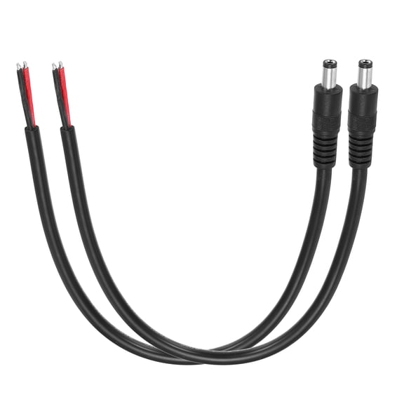 2pcs DC Power Pigtails Cable, 5.5mm x 2.5mm Male Barrel Plug Connector to Bare Wire Open End 30cm for CCTV Camera, DVR, LED Strip