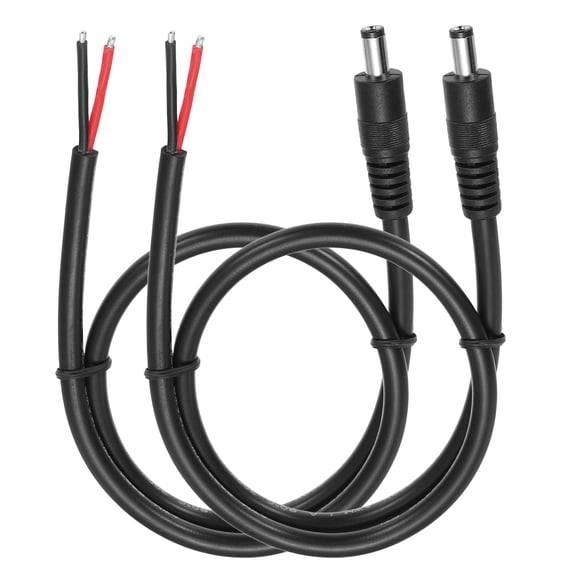 2pcs DC Power Pigtails Cable, 5.5mm x 2.5mm Male Barrel Plug Connector to Bare Wire Open End 50cm for CCTV Camera, DVR, LED Strip