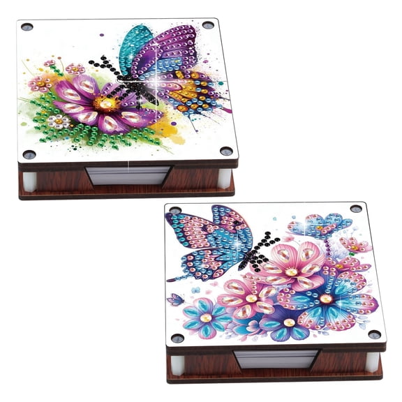 2pcs DIY Diamond Painting Sticky Note Holder Kit Butterfly and Flower Theme with Unique Diamond Style Essential for Craft EnthusiastsThe Perfect Gift Choice