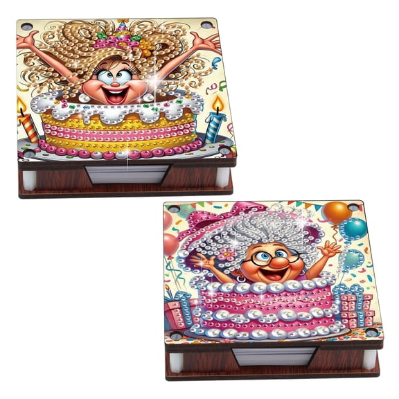 2pcs DIY Diamond Painting Sticky Note Holder Kit Happy Angel Theme with Unique Diamond Style Essential for Craft Enthusiasts—The Perfect Gift Choice