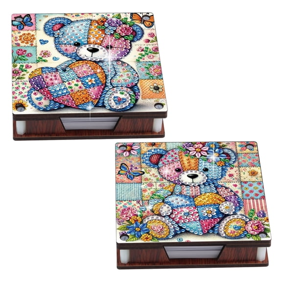 2pcs DIY Diamond Painting Sticky Note Holder Kit Heart Bear Theme with Unique Diamond Style Essential for Craft Enthusiasts The Perfect Gift Choice