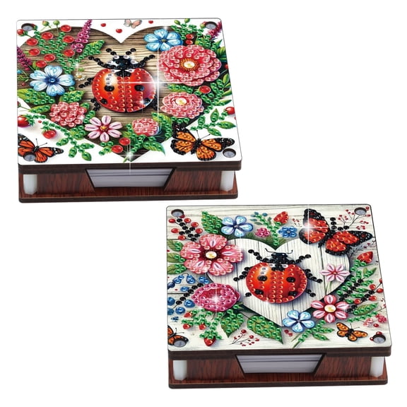 2pcs DIY Diamond Painting Sticky Note Holder Kit Heart-Shaped Bug Theme with Unique Diamond Style Essential for Craft EnthusiastsThe Perfect Gift Choice