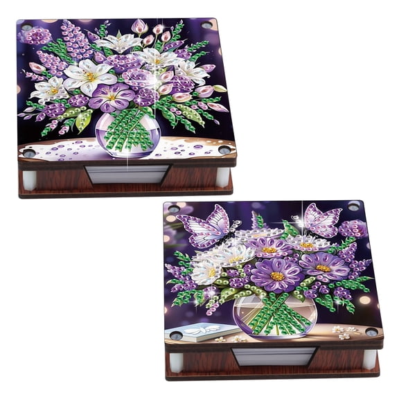 2pcs DIY Diamond Painting Sticky Note Holder Kit Purple Bouquet Coffee Cup Theme with Unique Diamond Style Essential for Craft EnthusiastsThe Perfect Gift Choice