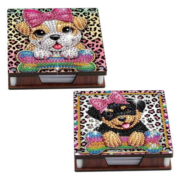 2pcs DIY Diamond Painting Sticky Note Holder Kit Unique Diamond Style with Bow and Puppy Theme Essential for Craft Enthusiasts The Perfect Gift Choice