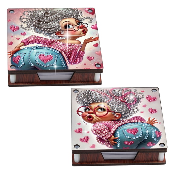 2pcs DIY Diamond Painting Sticky Note Holder Kit Whimsical Lady Theme with Unique Diamond Style Essential for Craft EnthusiastsThe Perfect Gift Choice