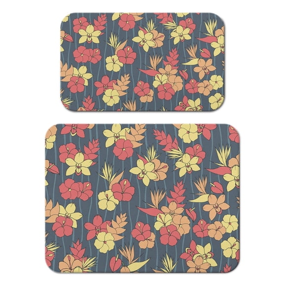 2pcs Daisy Print Coffee Maker Mat Set - Floral Absorbent Drying Mat for Coffee Station, Vintage Non-Slip Kitchen Counter Mat, 12x19in