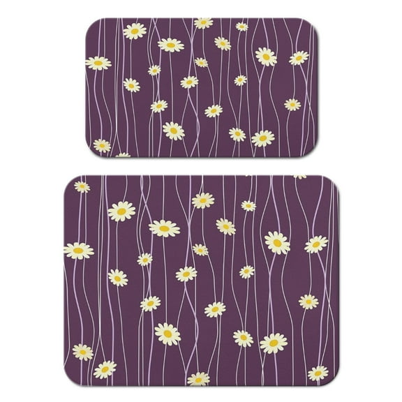 2pcs Daisy Print Coffee Maker Mat Set - Floral Absorbent Drying Mat for Coffee Station, Vintage Non-Slip Kitchen Counter Mat, 12x19in