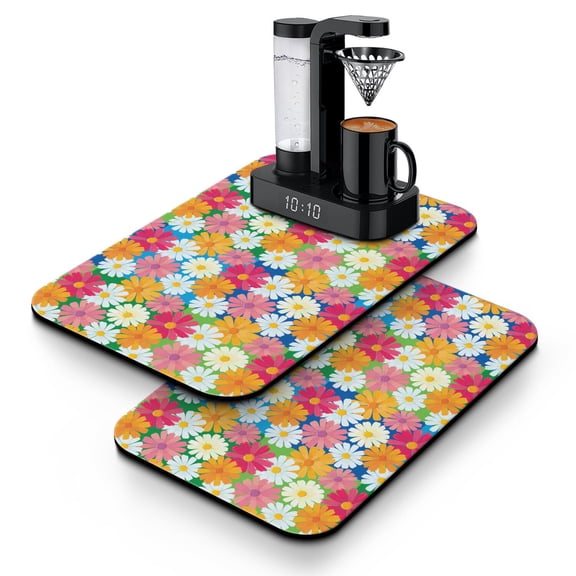 2pcs Daisy with Inspirational Quote Coffee Mat Set - Absorbent Pad for Coffee Station, Retro Non-Slip Kitchen Counter Mat