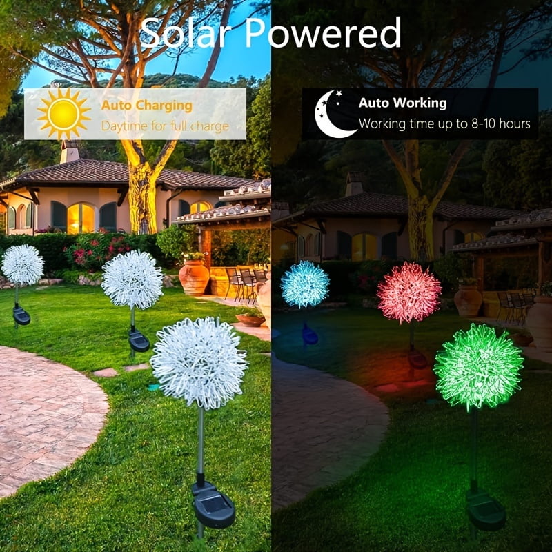 2pcs Dandelion Garden Stakes Solar Flower Lights, Outdoor LED Light ...