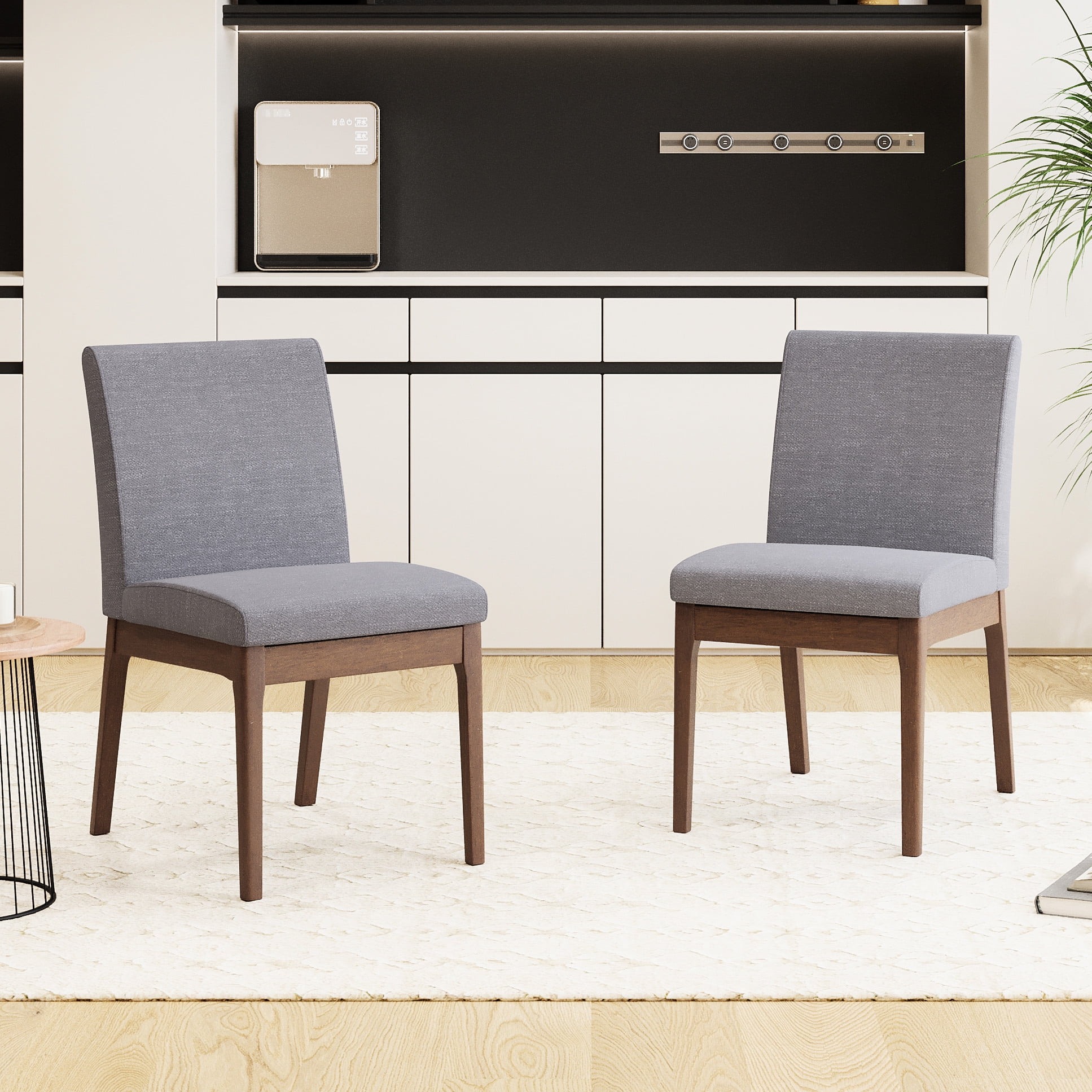 2pcs Dark Grey Dining Chairs With Upholstered Backs - Elegant Fabric ...