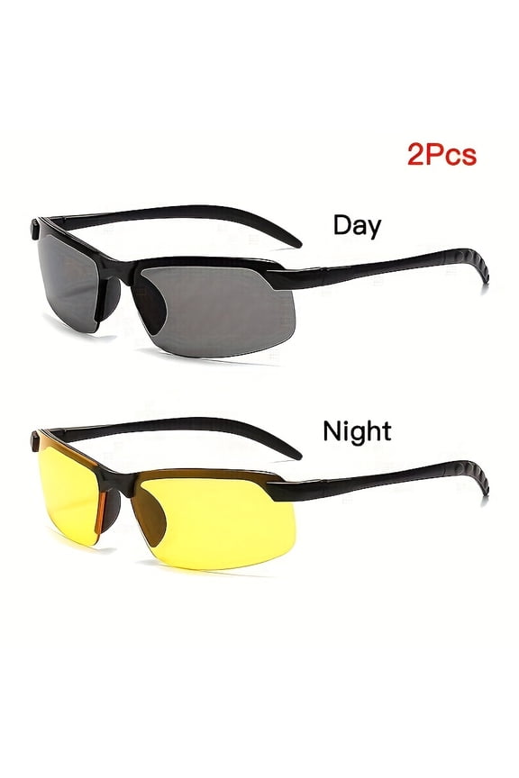 2pcs, Daytime And Nighttime Flying Racing Driving Glasses, Enhance Visibility, Anti Glare, Half Frame Design, UV400 Protection, Comfortable Glasses-Daytime+Night Vision Glasses