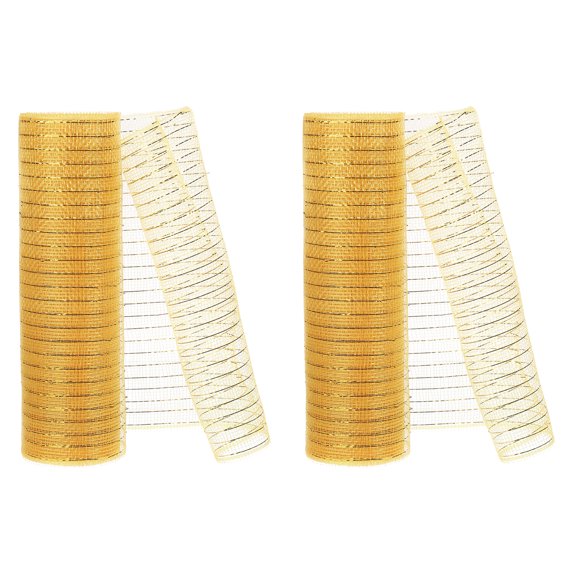2pcs Deco-Mesh, 10 Inch x 10 Yard Deco-Mesh Ribbon Roll Foil Metallic for Christmas Tree Wreaths, Gold, Gold