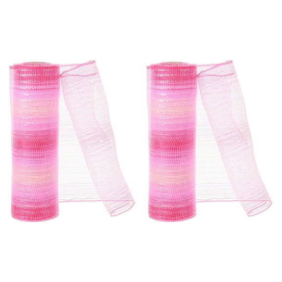 2pcs Deco-Mesh, 10 Inch x 10 Yard Deco-Mesh Ribbon Roll Foil Metallic for Christmas Tree Wreaths, Gradient Pink