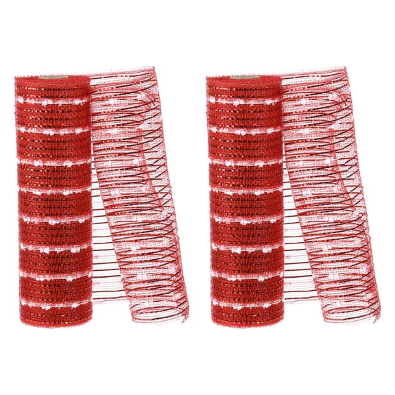 2pcs Deco-Mesh, 10 Inch x 10 Yard Deco-Mesh Ribbon Roll Foil Metallic for Christmas Tree Wreaths, Red, White