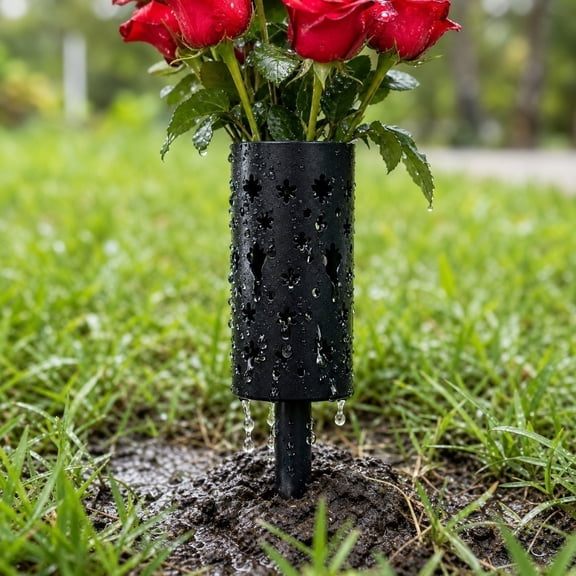2pcs Decorative Flower Bouquet Ground Stake with Flower Basket, Weatherproof Plastic Material, Plug-In Ornament for Outdoor Courtyard Daily Decor & Graveyard Memorial Flower Arrangement
