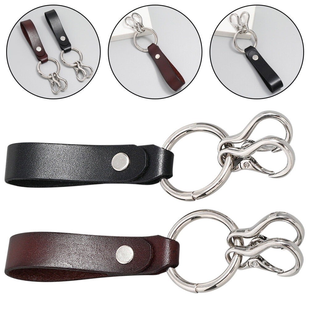 2pcs Decorative Leather Belt Key Chain Punk Style Key Ring Creative