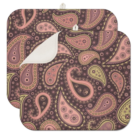 2pcs Decorative Mandala Sink Drying Pad Heat Resistant Non-Slip Microfiber Dish Mat