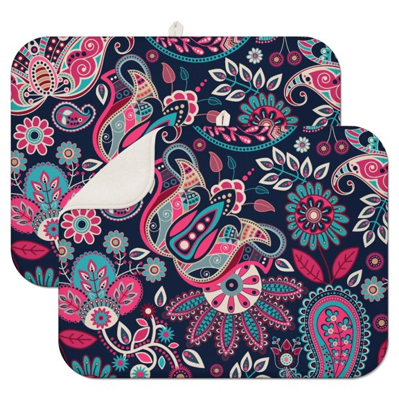 2pcs Decorative Paisley Print Countertop Protector Heat Resistant Absorbent Microfiber Drying Pad