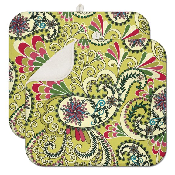 2pcs Decorative Paisley Print Kitchen Mat Highly Absorbent Quick Drying Microfiber Countertop Protector