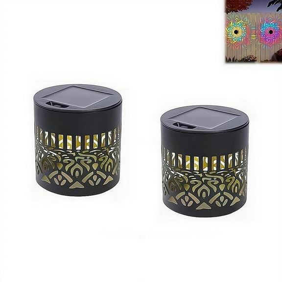 2pcs Decorative Solar Mandala Lights,Colorful SolarMandala Lights Outdoor,MandalaTheme Waterproof Fence Light,Metal SolarMandala Projection Wall Light for Garden Post Patio Backyard Yard Decor