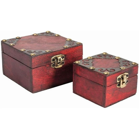 2pcs Decorative Treasure Box Wooden Treasure Chest Box Wooden Jewelry Keepsake Box for for Jewelry Toys Tarot Cards Gifts and Home Decoration