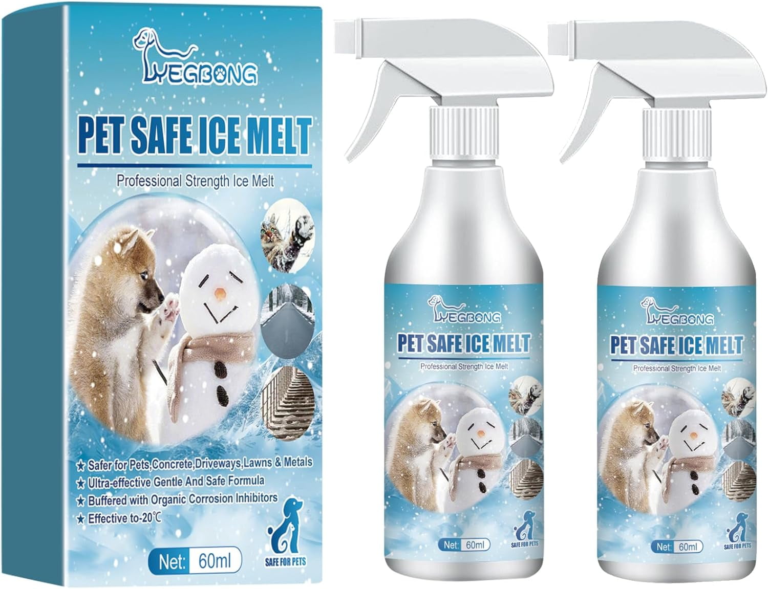 2pcs Deicer Spray, Pet Safe Ice Melt, Deicer for Driveway, Magnesium