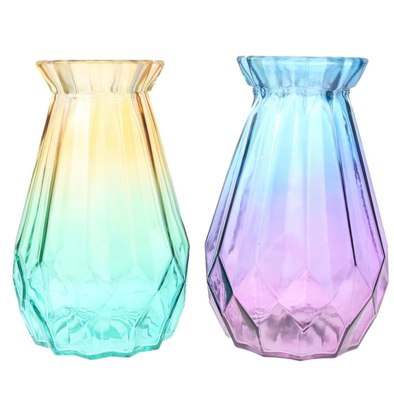 2 Pcs Decorating Flower Arrangement Pot Stained Glass Vase Office