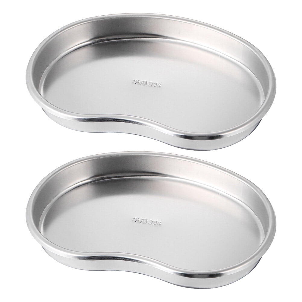 2 Pcs Stainless Steel Tray Curved Tray Mirror Polished Tray Tooth Extraction Tool Dental Tray Dentist Tray