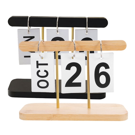 2pcs Desktop Perpetual Calendar Set with Modern Wood Base - Minimalist Office Desk Date Calendar for Anniversary, Wedding & Holiday Countdown