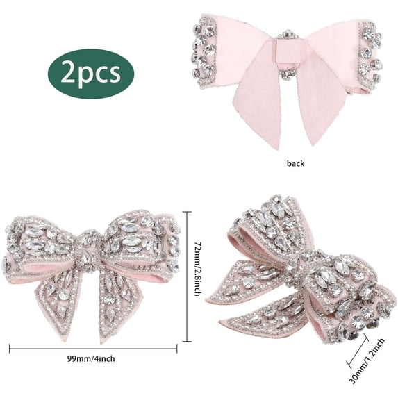 2pcs Detachable Cloth Bowknot Shoe Decoration with Rhinestone Pink 72x99x30mm