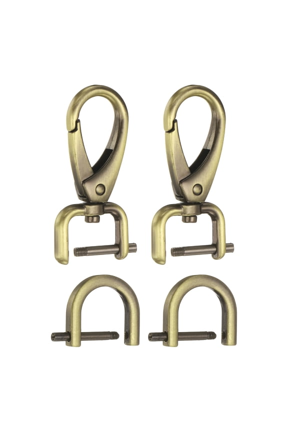 2pcs Detachable Snap Hook Swivel Clasp 1/16" (1.6mm) Zinc Alloy Lobster Claw Clasp with 2pcs D-Rings Screw in Shackle for Keychain Lanyard Purse DIY Purse Strap, Black Gold