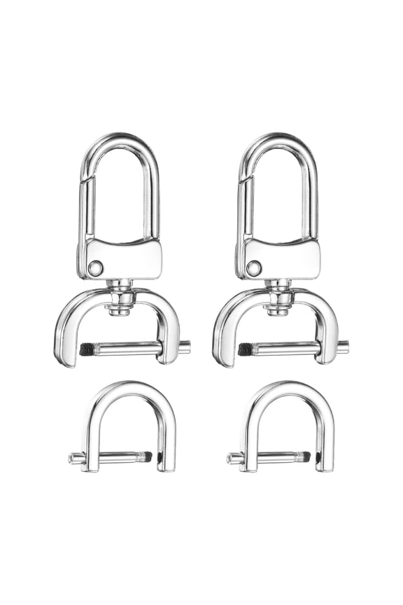 2pcs Detachable Snap Hook Swivel Clasp 5/8" (16mm) Zinc Alloy Lobster Claw Clasp with 2pcs D-Rings Screw in Shackle for Keychain Lanyard Purse Strap, Silver