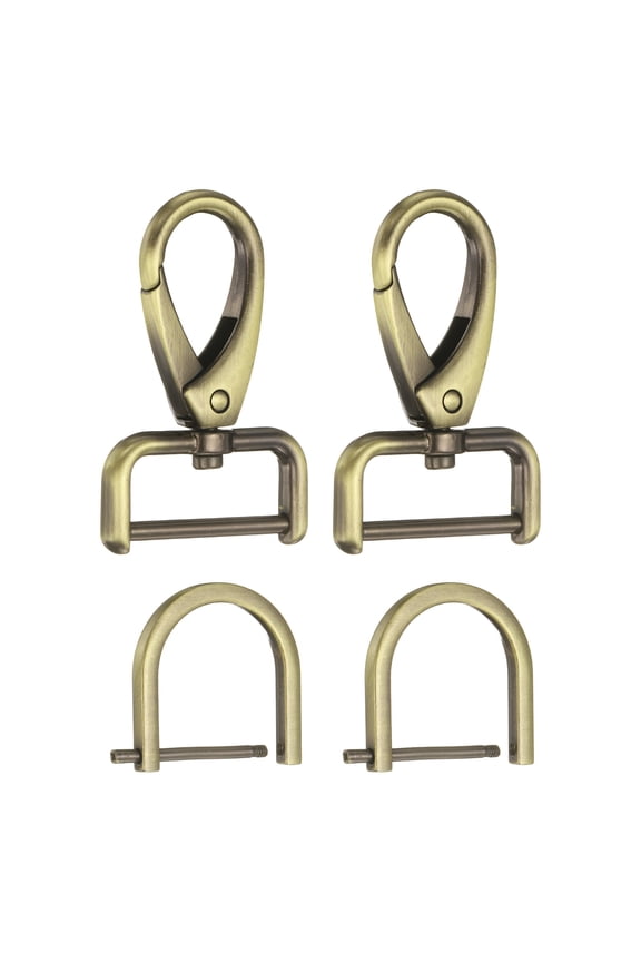 2pcs Detachable Snap Hook Swivel Clasp 7/64" (2.5mm) Zinc Alloy Lobster Claw Clasp with 2pcs D-Rings Screw in Shackle for Keychain Lanyard Purse DIY Purse Strap, Black Gold