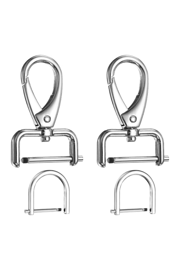 2pcs Detachable Snap Hook Swivel Clasp 7/64" (2.5mm) Zinc Alloy Lobster Claw Clasp with 2pcs D-Rings Screw in Shackle for Keychain Lanyard Purse DIY Purse Strap, Silver
