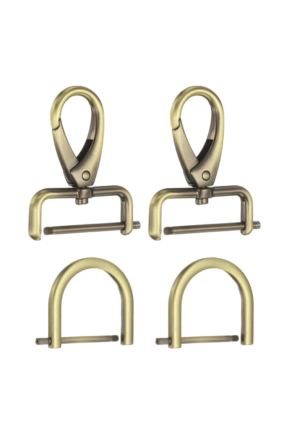2pcs Detachable Snap Hook Swivel Clasp 9/64" (3.2mm) Zinc Alloy Lobster Claw Clasp with 2pcs D-Rings Screw in Shackle for Keychain Lanyard Purse DIY Purse Strap, Black Gold