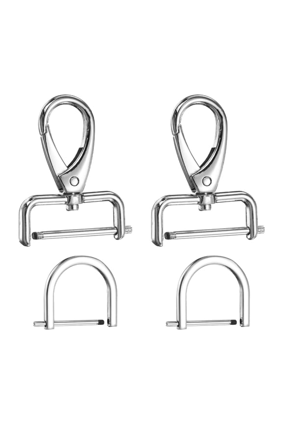 2pcs Detachable Snap Hook Swivel Clasp 9/64" (3.2mm) Zinc Alloy Lobster Claw Clasp with 2pcs D-Rings Screw in Shackle for Keychain Lanyard Purse DIY Purse Strap, Silver