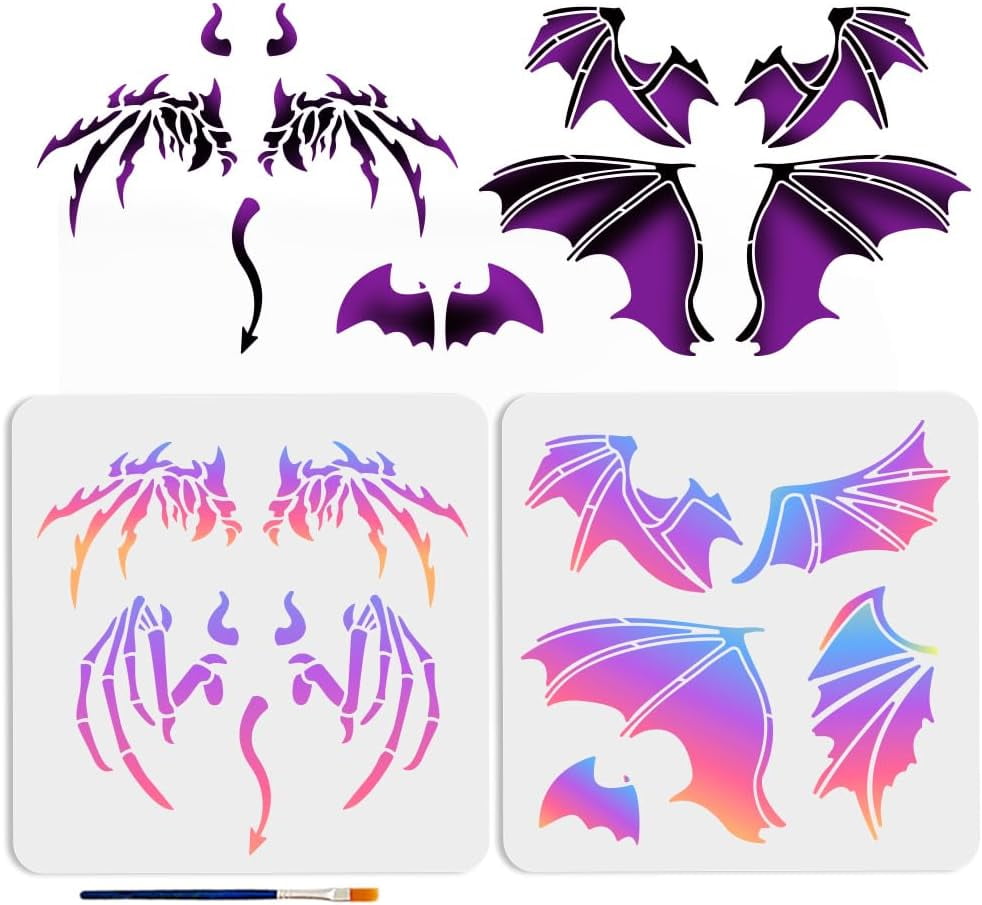 2pcs Devil Wings Stencil 11.8×11.8inch 7 Wings Patterns Large Reusable ...