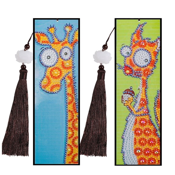 2pcs Diamond Art Painting Kit Bookmark, Big Eyes Giraffe Exquisite General DIY Bookmark, Lightweight and Durable, Suitable for Reading Lovers