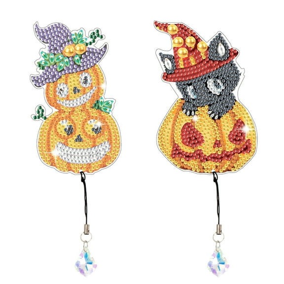 2pcs Diamond Art Painting Kit Bookmarks Quirky Pumpkin Patterns
