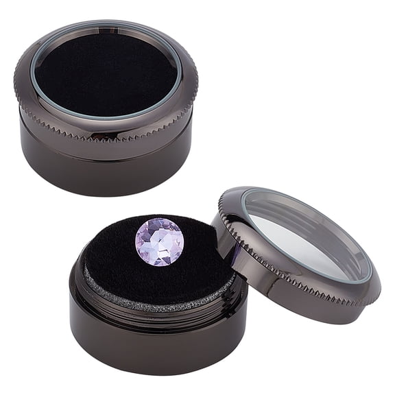 2pcs Diamond Display Case Gemstone Display box Gunmetal Stainless Steel Loose Diamond Storage boxes with Clear Window Cushion for Jewelry Container 1.25x0.7 Stainless Steel