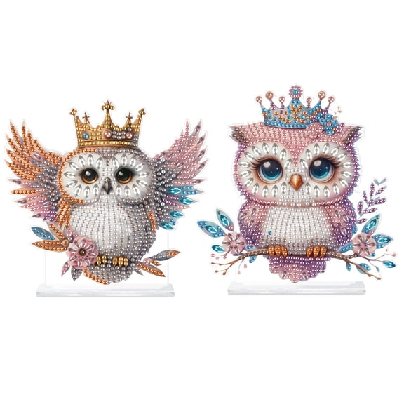 2pcs Diamond Painting Desktop Decorations, Owl 5D DIY Special Diamond Art Decoration Kit for Adults, Office Desktop or Christmas Holiday Gifts